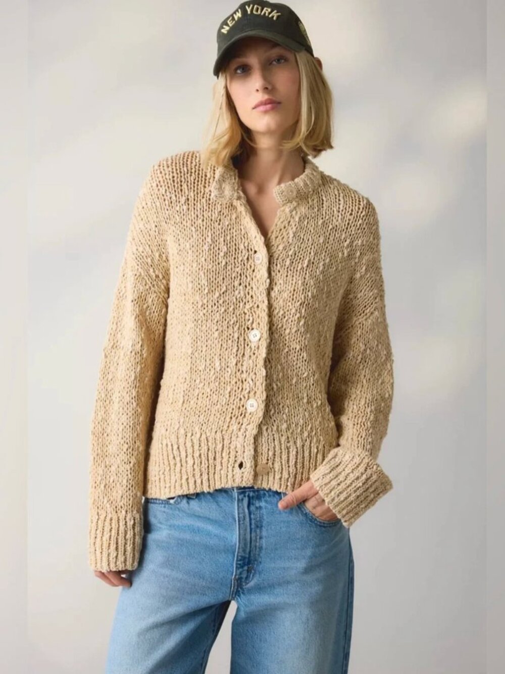 UO BDG Bridget Cotton Slub Knit Oversized Cardigan in Green